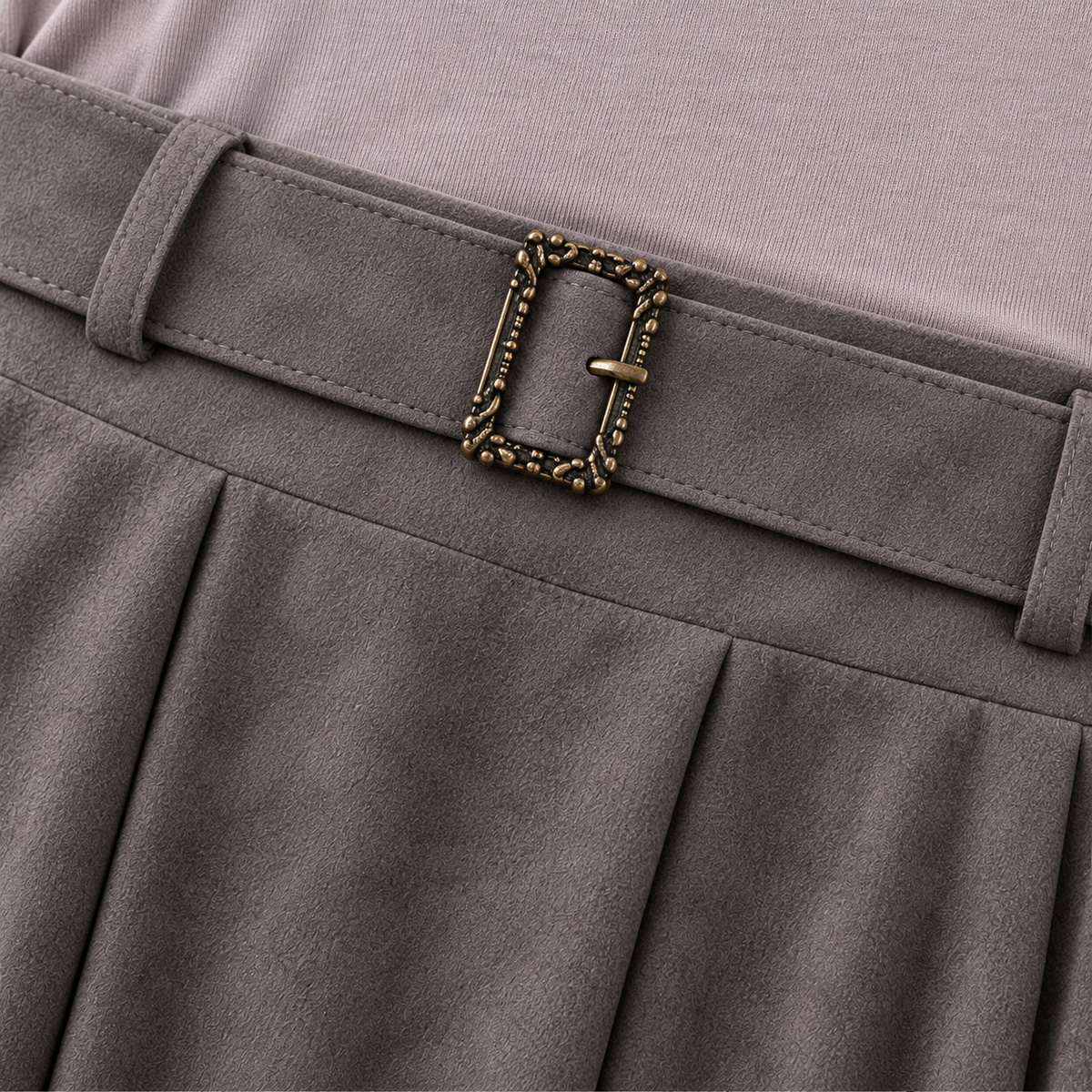 Ambrelle – Asymmetrical Pleated Faux-Suede Skirt Set