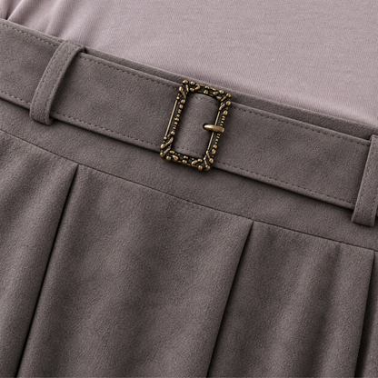 Ambrelle – Asymmetrical Pleated Faux-Suede Skirt Set