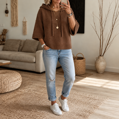 Frayelle – Frayed-Edge Open-Knit Oversized Hoodie