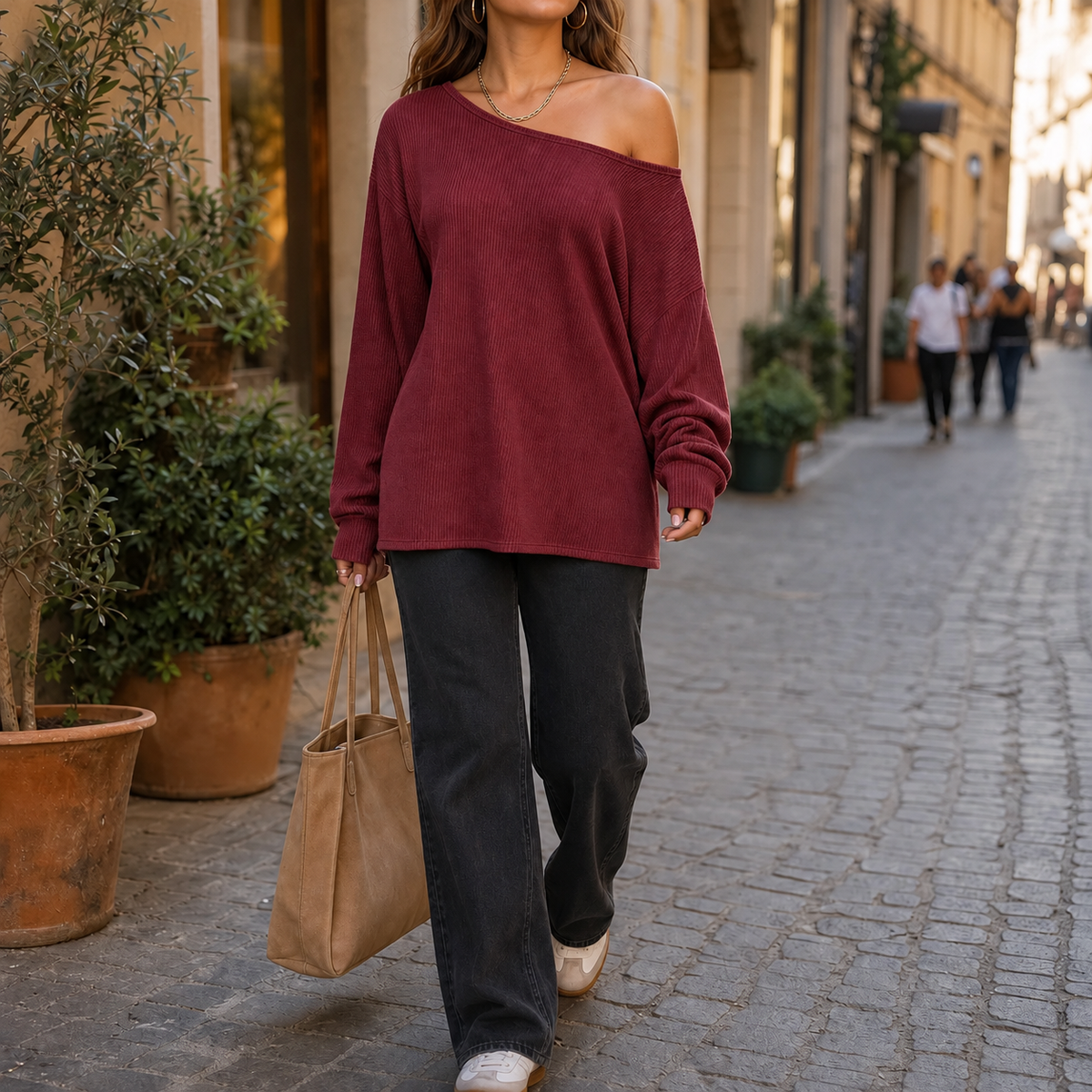 Tunessa – Side-Slit Off-Shoulder Tunic Blouse