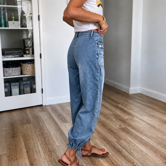 Barrelune – Tie-Hem Curved Barrel Leg Jeans