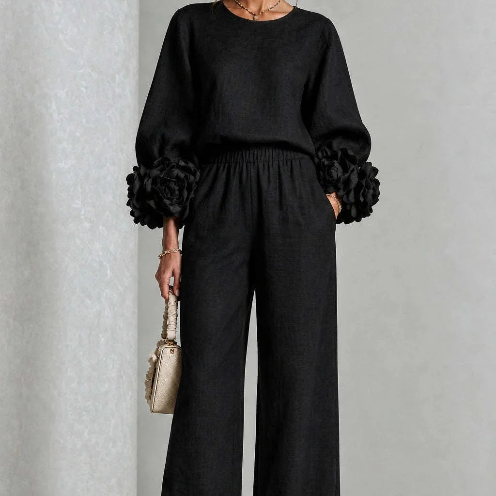 Cufflora – Floral Cuff Wide-Leg Two-Piece Set