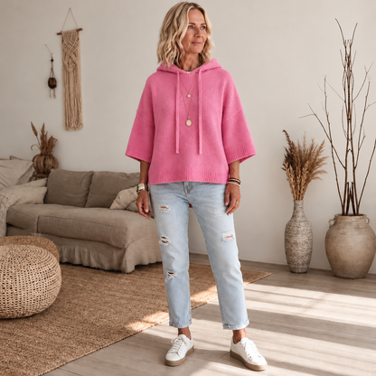 Frayelle – Frayed-Edge Open-Knit Oversized Hoodie