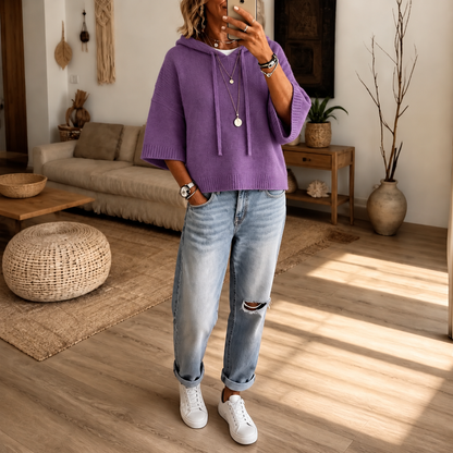 Frayelle – Frayed-Edge Open-Knit Oversized Hoodie