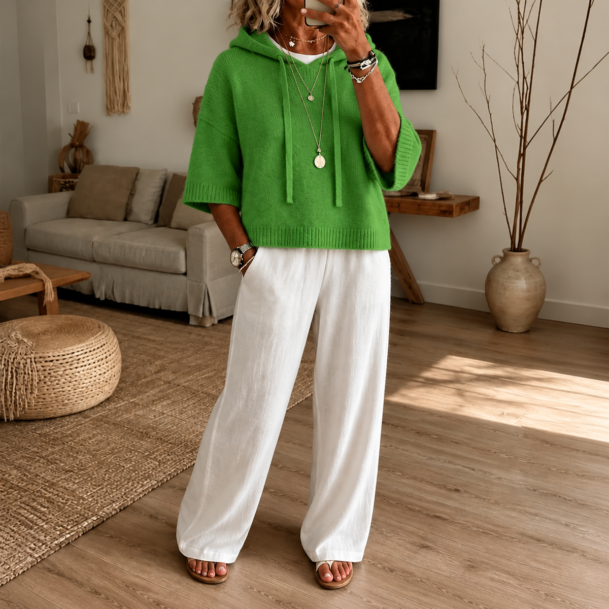 Frayelle – Frayed-Edge Open-Knit Oversized Hoodie
