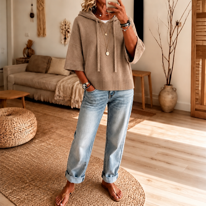 Frayelle – Frayed-Edge Open-Knit Oversized Hoodie
