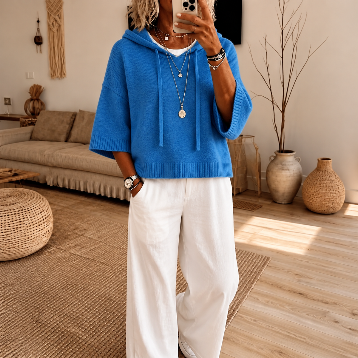 Frayelle – Frayed-Edge Open-Knit Oversized Hoodie