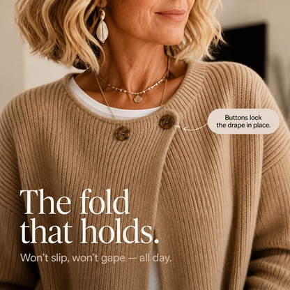 Asymira – Asymmetrical Neck Ribbed Button Cardigan