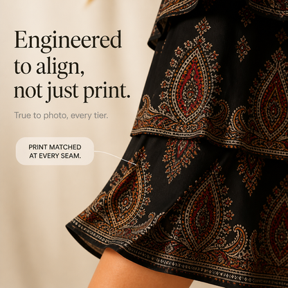 Paisora – Tiered Paisley Print Split-Sleeve Midi Dress