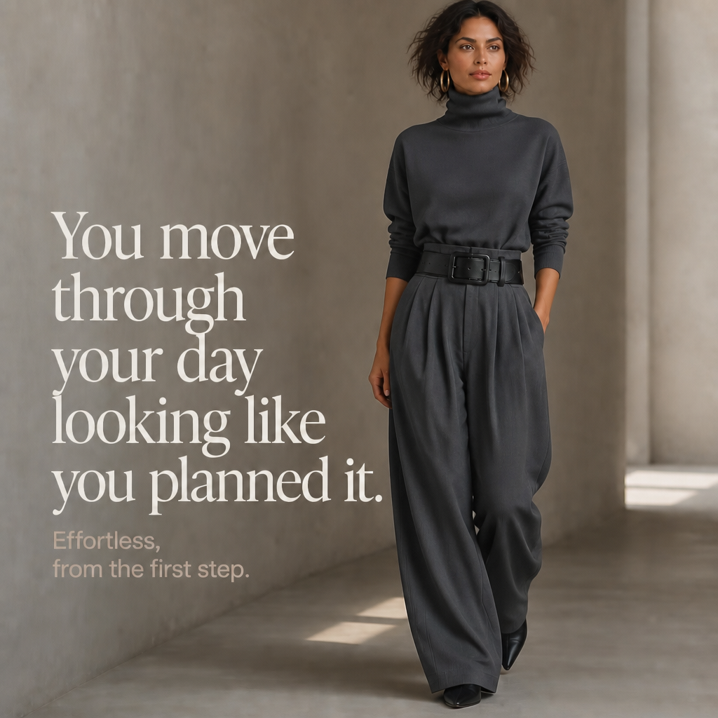 Beltara – High-Waist Turtleneck And Trouser Set With Belt
