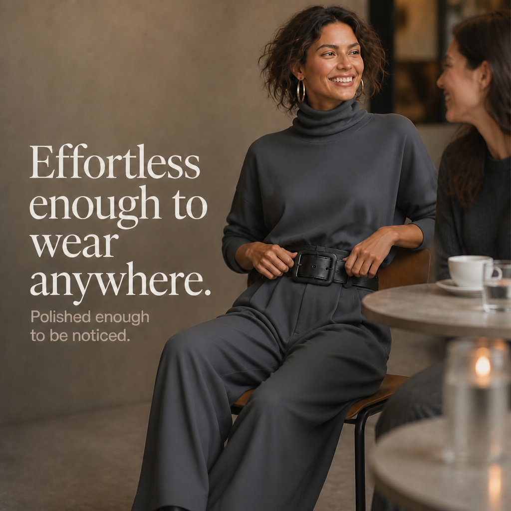 Beltara – High-Waist Turtleneck And Trouser Set With Belt