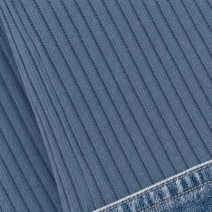 Layerelle – Ribbed Knit Denim-Trim Casual Top