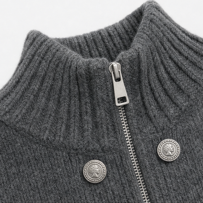 Wearvale – Two-Way Zip High-Neck Knit Cardigan