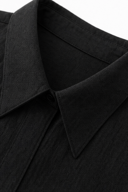 Belveil – Belted Collared Long-Sleeve Maxi Shirt Dress