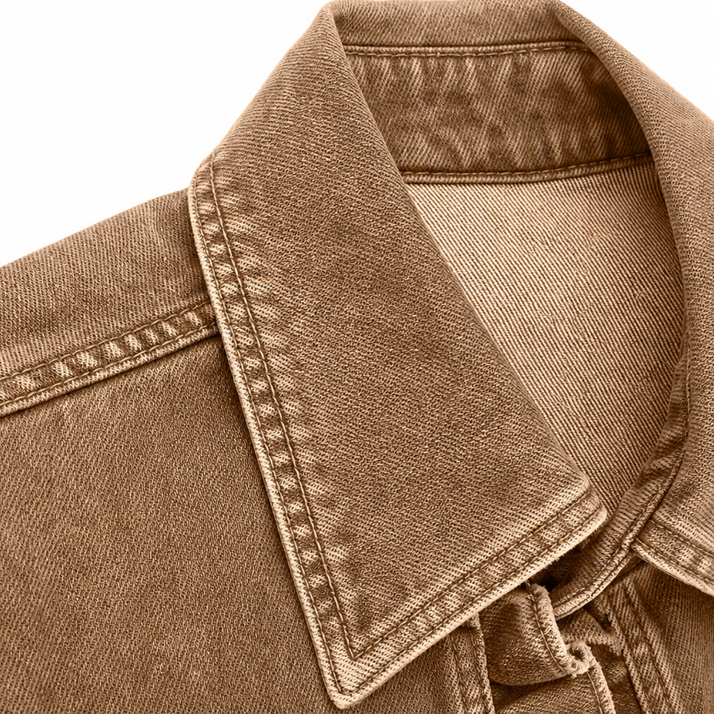 Frillane – Ruffle-Trim Button-Front Denim-Look Jacket