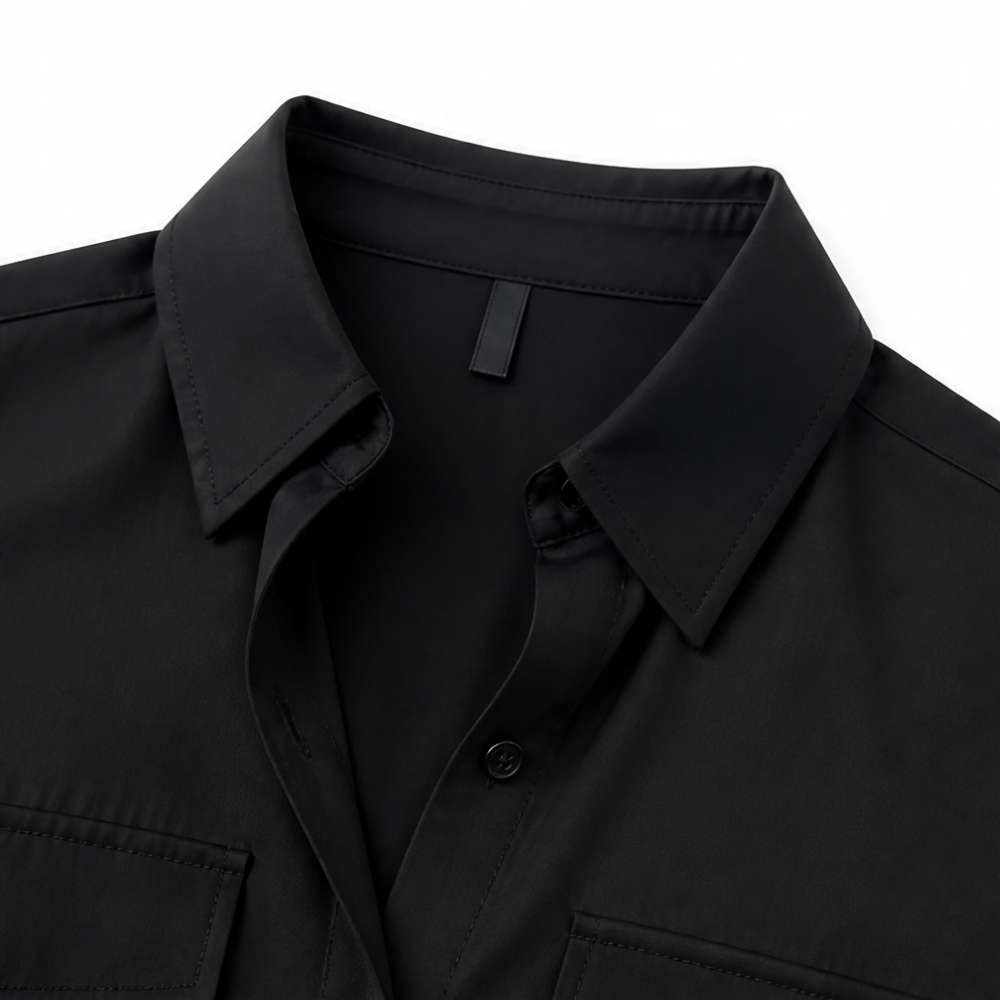 Lapelle – Loose Lapel Button-Down Shirt with Flap Pockets, Wrinkle-Free Long Sleeve Top for Women