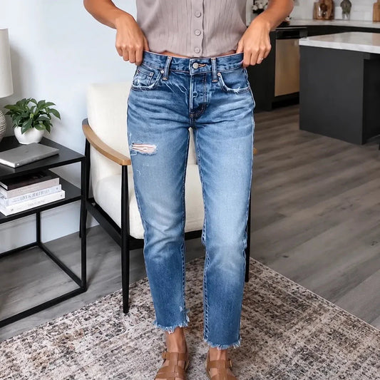 Distressa – Soft Stretch Distressed Cropped Jeans for Women