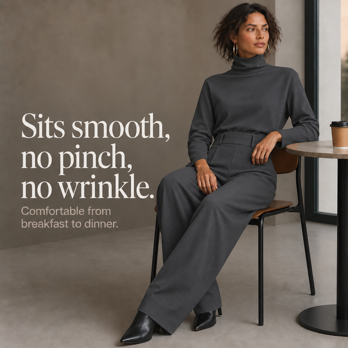 Beltara – High-Waist Turtleneck And Trouser Set With Belt