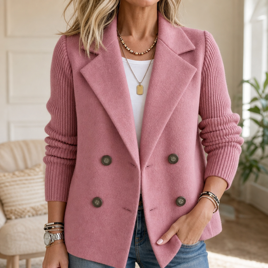 Doublene – Knit-Sleeve Double-Breasted Blazer