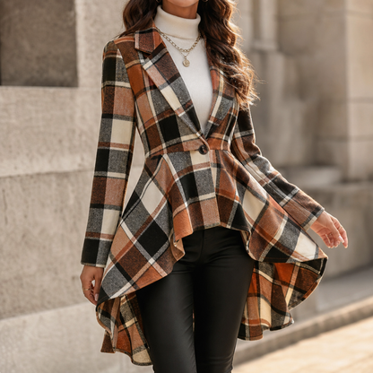 Cinchella – Plaid High-Low Peplum Waist Coat