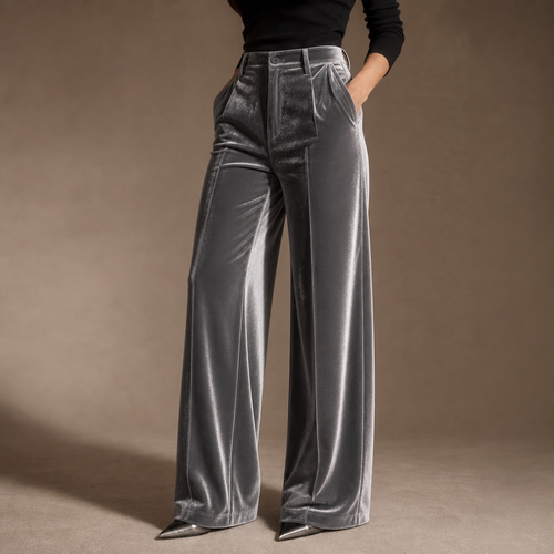 Plushara – Velvet High-Waisted Wide-Leg Trousers