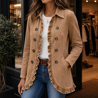 Frillane – Ruffle-Trim Button-Front Denim-Look Jacket