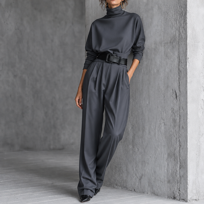 Beltara – High-Waist Turtleneck And Trouser Set With Belt