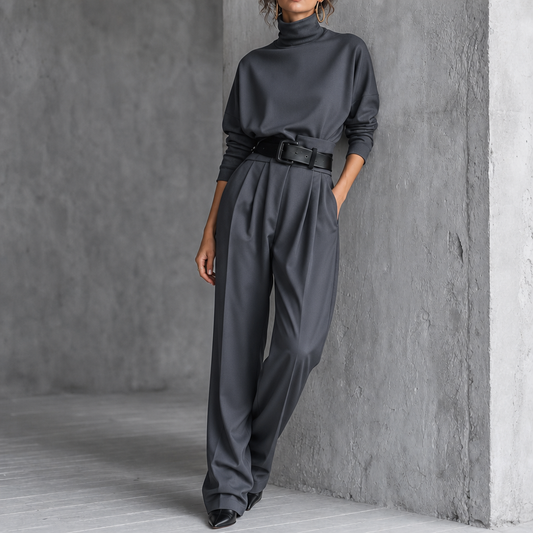 Beltara – High-Waist Turtleneck And Trouser Set With Belt