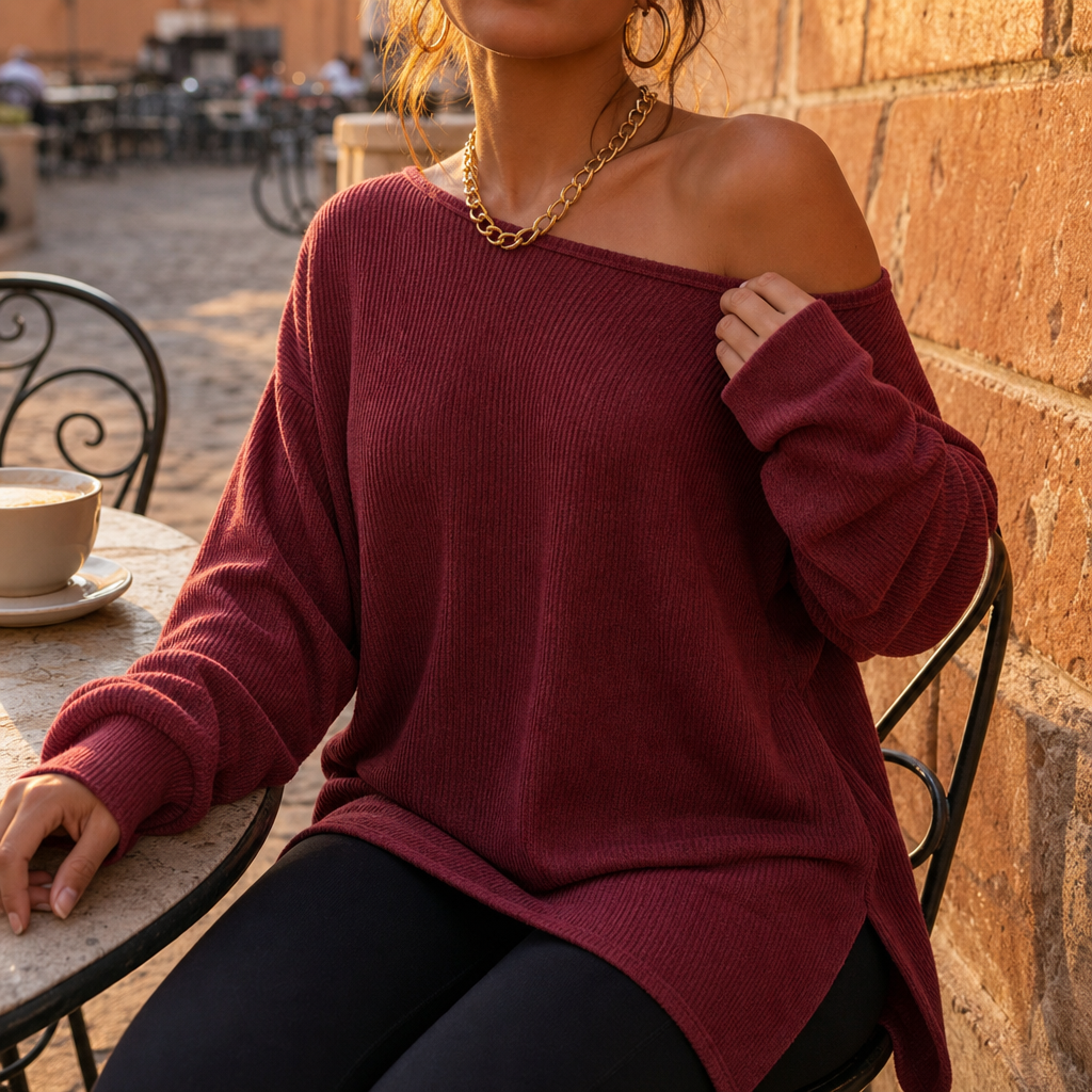 Tunessa – Side-Slit Off-Shoulder Tunic Blouse