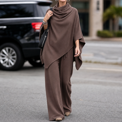 Draveny – Draped Cowl-Neck Top And Trouser Set