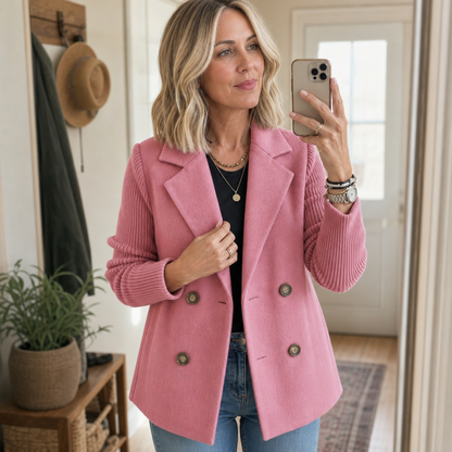 Doublene – Knit-Sleeve Double-Breasted Blazer