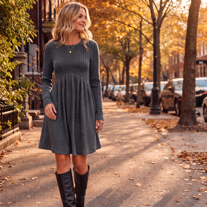 Arlina – High-Waist Ribbed Knit A-Line Midi Dress