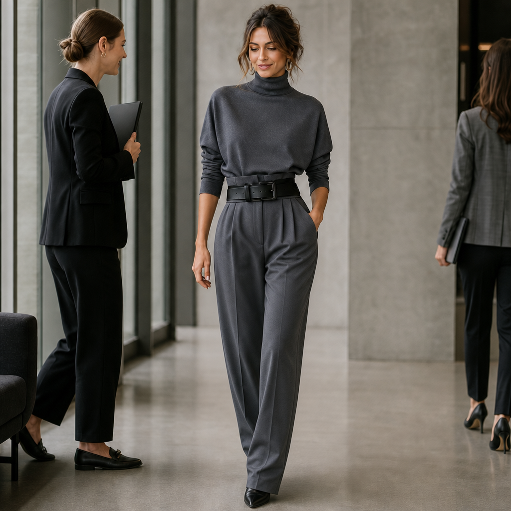 Beltara – High-Waist Turtleneck And Trouser Set With Belt
