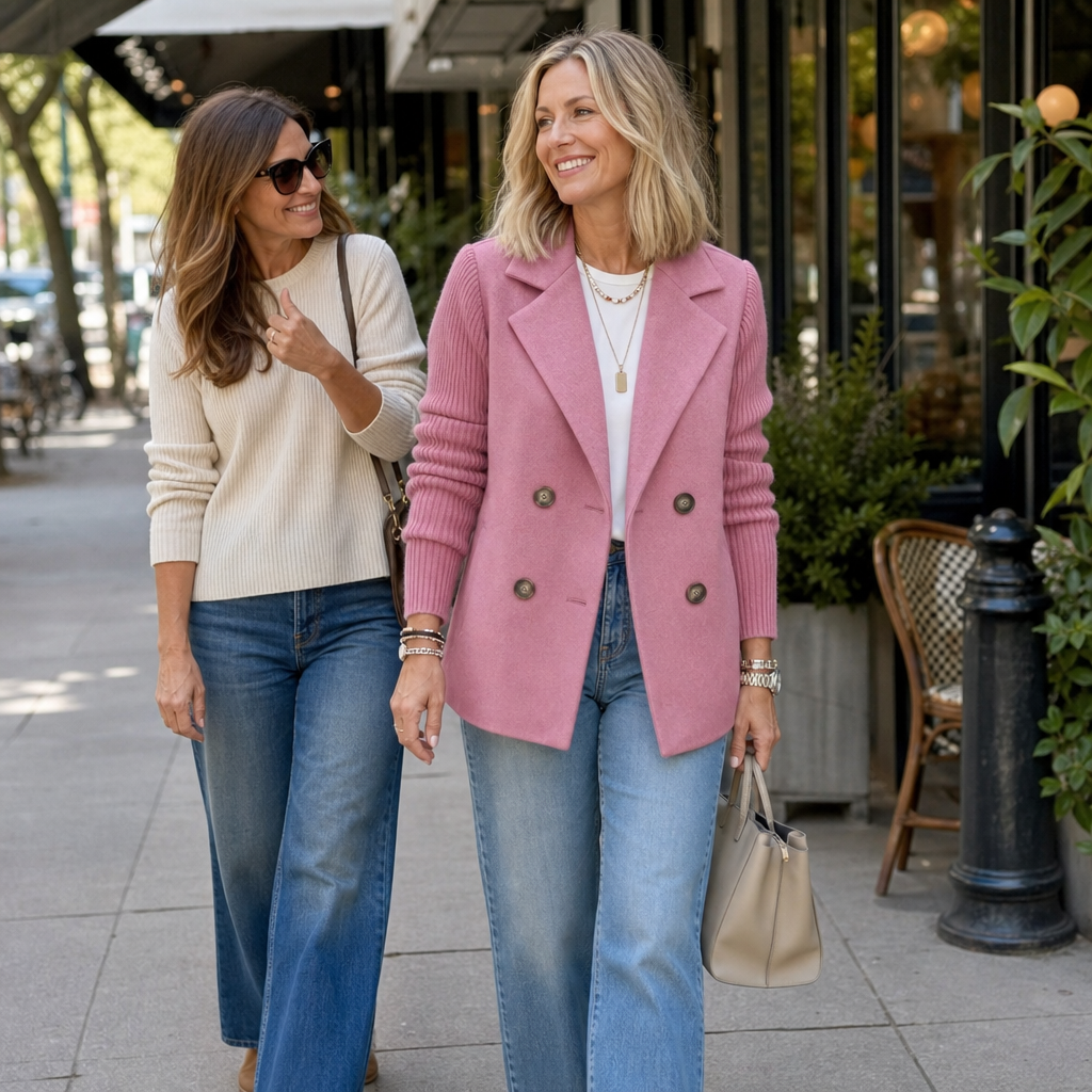 Doublene – Knit-Sleeve Double-Breasted Blazer