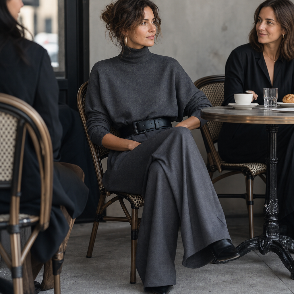 Beltara – High-Waist Turtleneck And Trouser Set With Belt