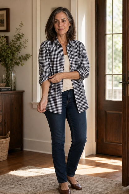 Everwear – Checkered Long-Sleeve Button-Up Shirt For Women