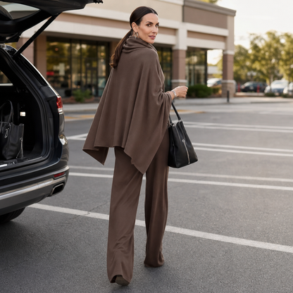 Draveny – Draped Cowl-Neck Top And Trouser Set