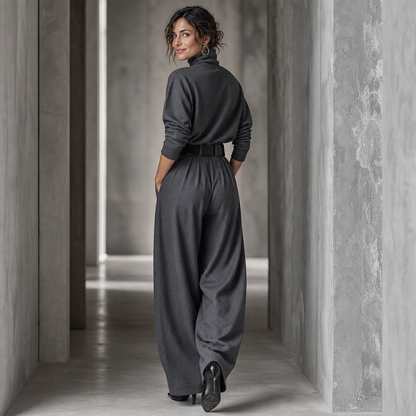 Beltara – High-Waist Turtleneck And Trouser Set With Belt