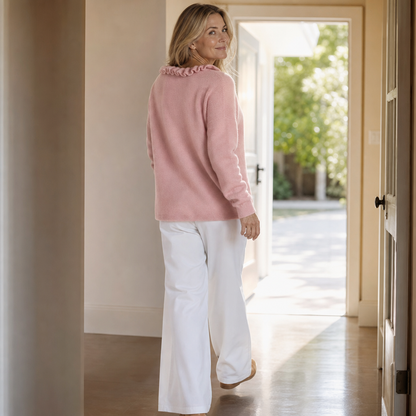 Ruchelle – Ruffle Collar Stretch-Knit Cardigan