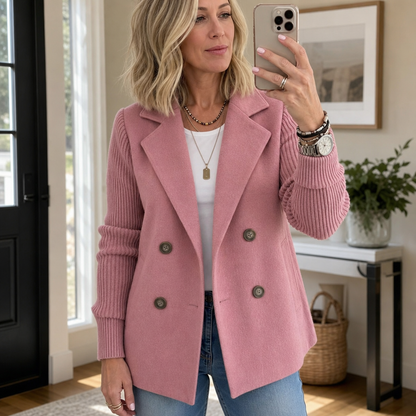 Doublene – Knit-Sleeve Double-Breasted Blazer