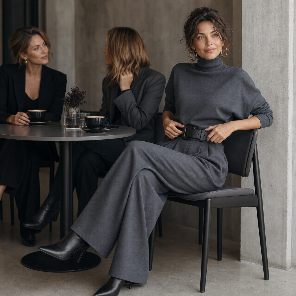Beltara – High-Waist Turtleneck And Trouser Set With Belt