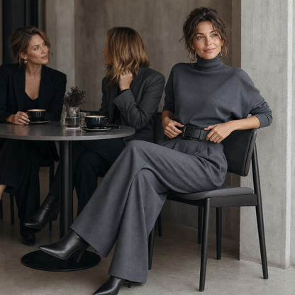 Beltara – High-Waist Turtleneck And Trouser Set With Belt