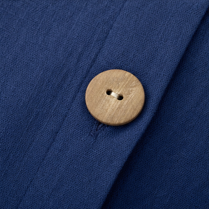 Woodelle – Relaxed V-Neck Blouse with Wood-like Buttons for Women