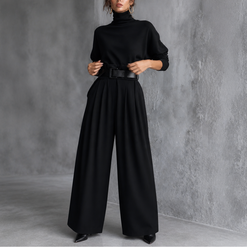 Beltara – High-Waist Turtleneck And Trouser Set With Belt