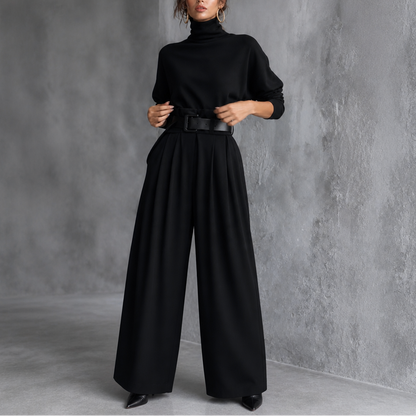 Beltara – High-Waist Turtleneck And Trouser Set With Belt