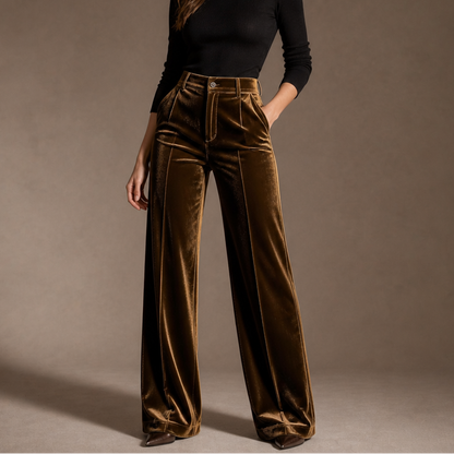 Plushara – Velvet High-Waisted Wide-Leg Trousers