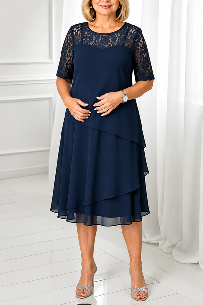 Yokelle – Tiered Lace Yoke High-Waist Midi Dress