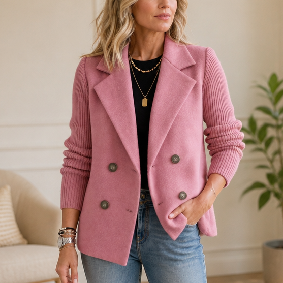 Doublene – Knit-Sleeve Double-Breasted Blazer