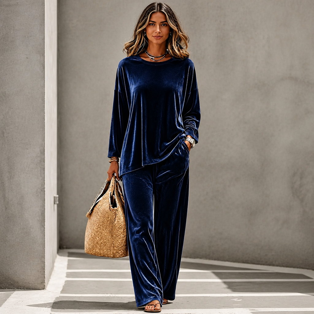 Plumora – Wide-Leg Velvet-Look Top And Trouser Set