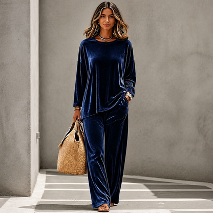 Plumora – Wide-Leg Velvet-Look Top And Trouser Set